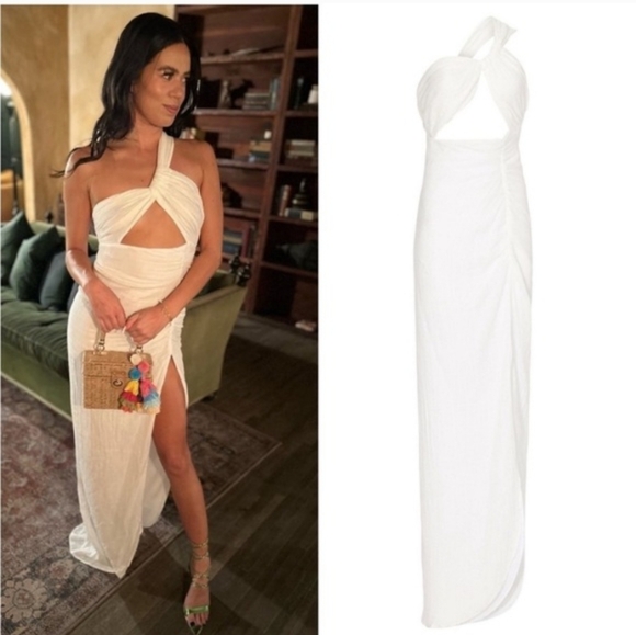 Just Bee Queen Harlow Dress White Cutout One Shoulder Maxi Size l (run small) - Picture 8 of 11